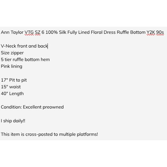 Ann Taylor VTG SZ 6 100% Silk Fully Lined Floral Dress Ruffle Bottom Y2K 90s - Picture 7 of 7